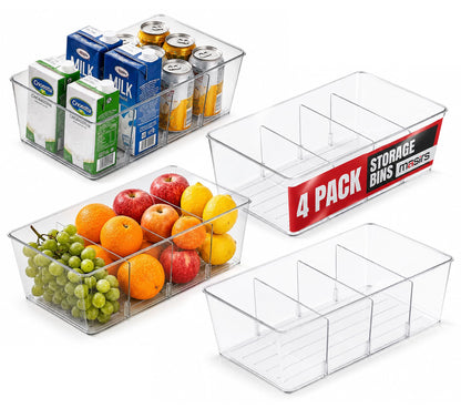 Oizeir 8 Pack Clear Plastic Storage Bins with Handles – Stackable Fridge Organizer Bins for Refrigerator, Freezer, Pantry, Kitchen Cabinet & Cupboard Organization, BPA-Free Acrylic, Transparent