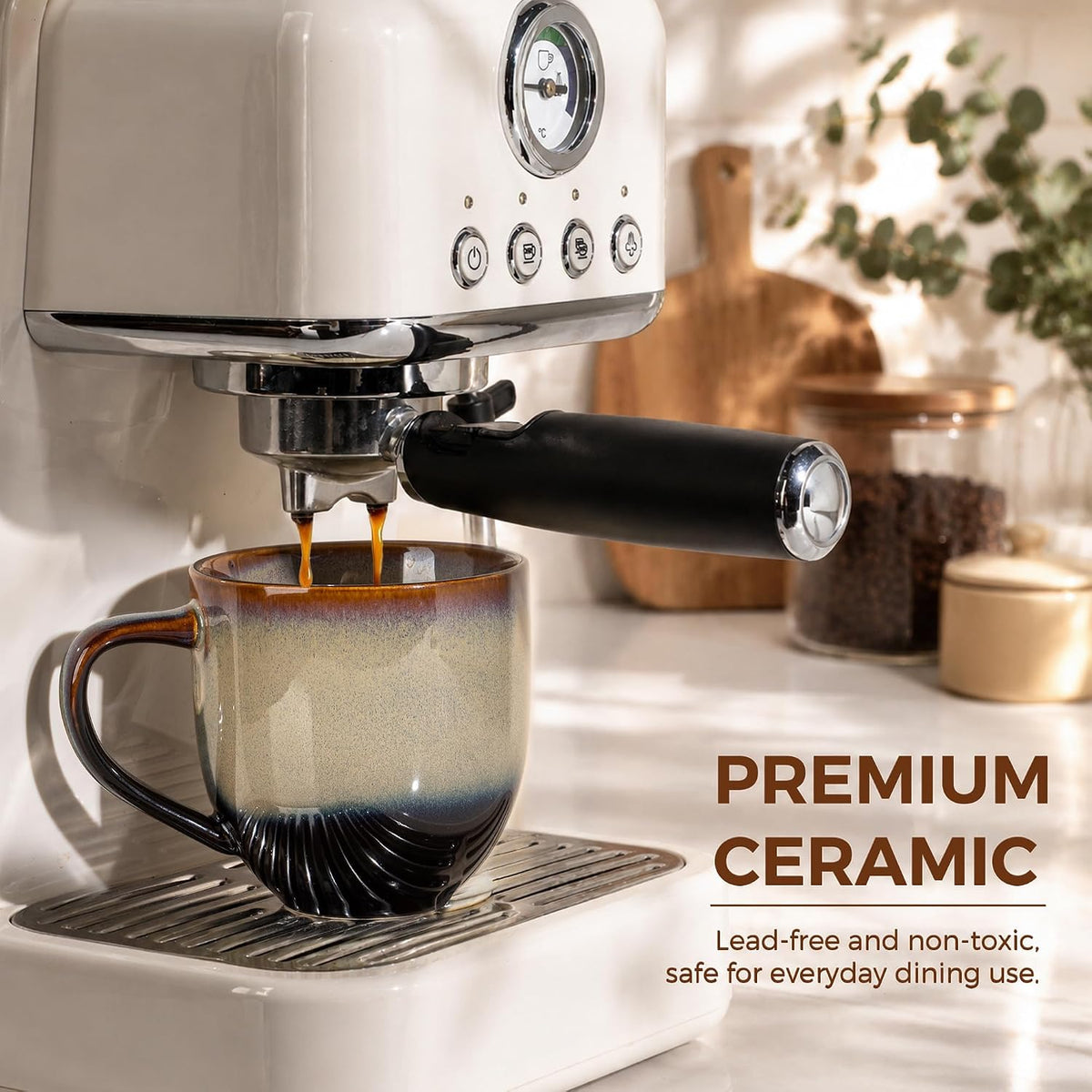 theterra Ceramic Coffee Mugs Set of 6, 12 oz Coffee Cups with Handle