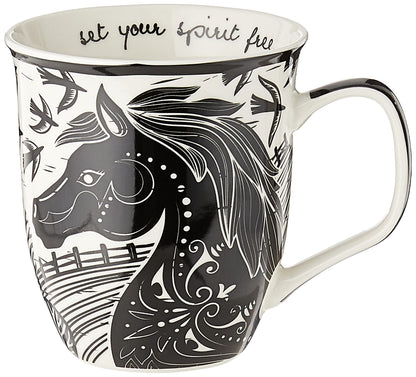 Karma Gifts, 14 oz Black and White Boho Mug, Cute Coffee and Tea Mug, Ceramic Coffee Mugs for Women and Men, Dragonfly