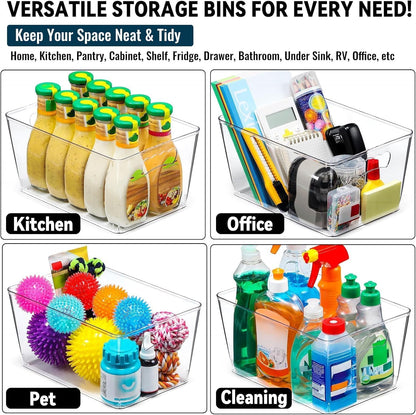 12 Pack LARGE Multi-Use Clear Storage Bins, Pantry Kitchen Organizer Bins