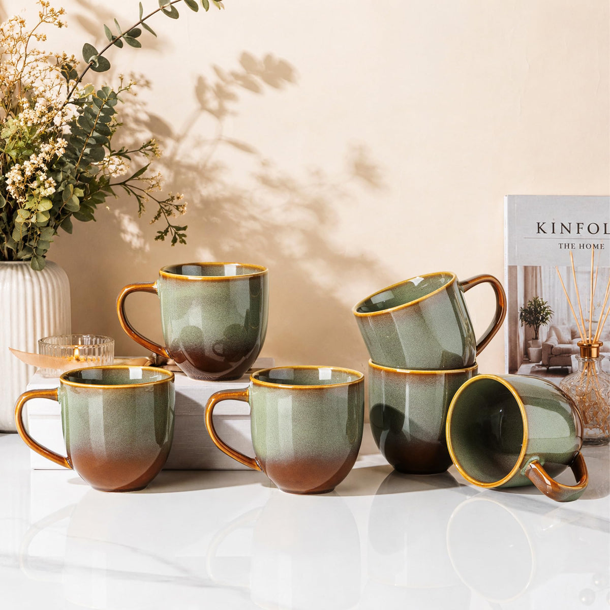 theterra Ceramic Coffee Mugs Set of 6, 12 oz Coffee Cups with Handle