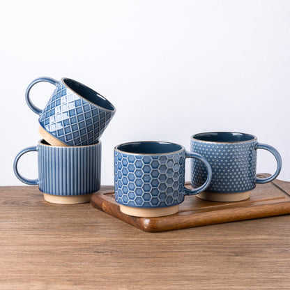GBhome 12 OZ Stackable Coffee Mugs Set of 4, Ceramic Coffee Cups Set