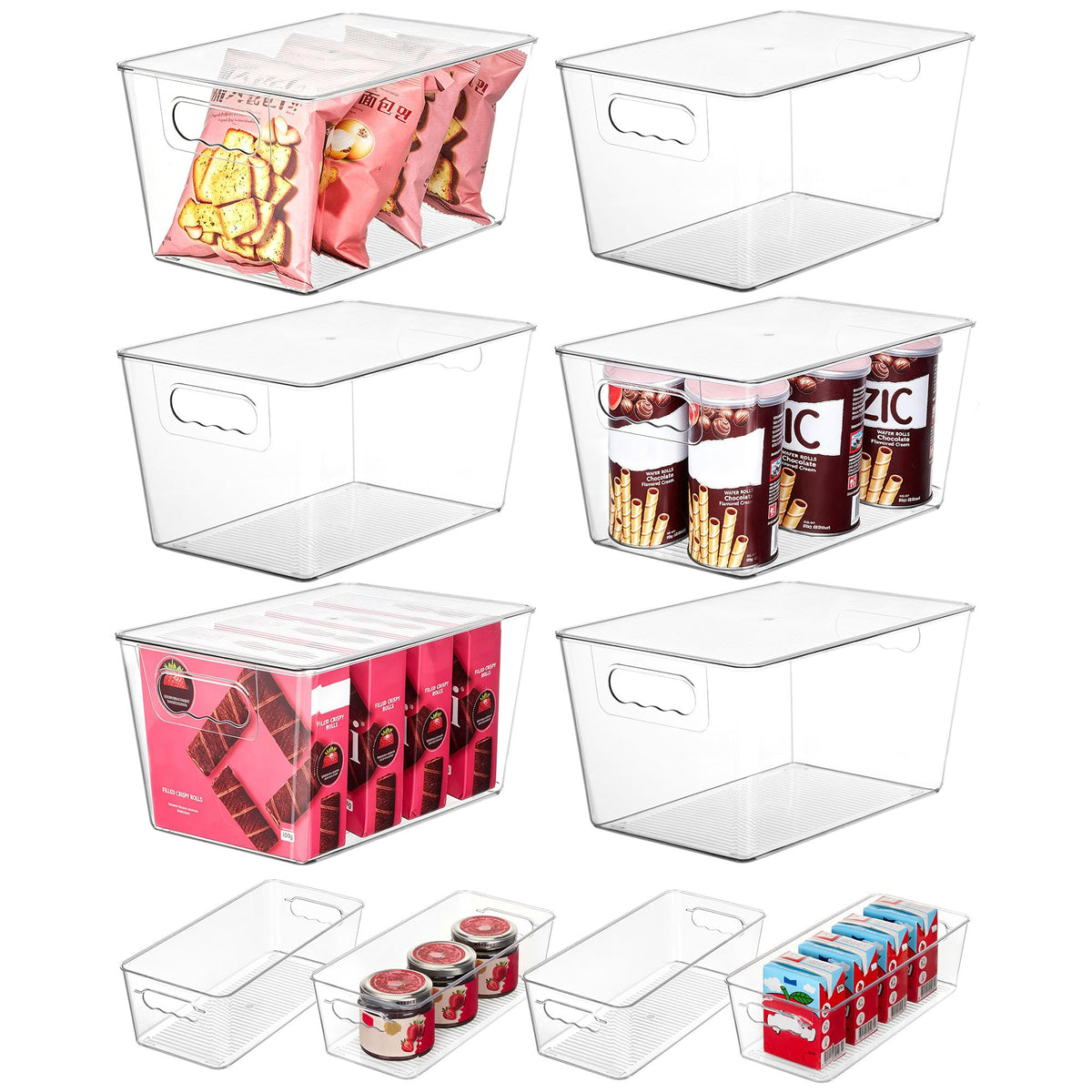 Vtopmart 8 Pack Clear Storage Bins with Lid Set for Pantry Organizer