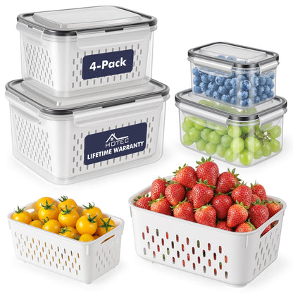 HOTEC 5-Pack Fruit Storage Container for Fridge, Food Storage Containers