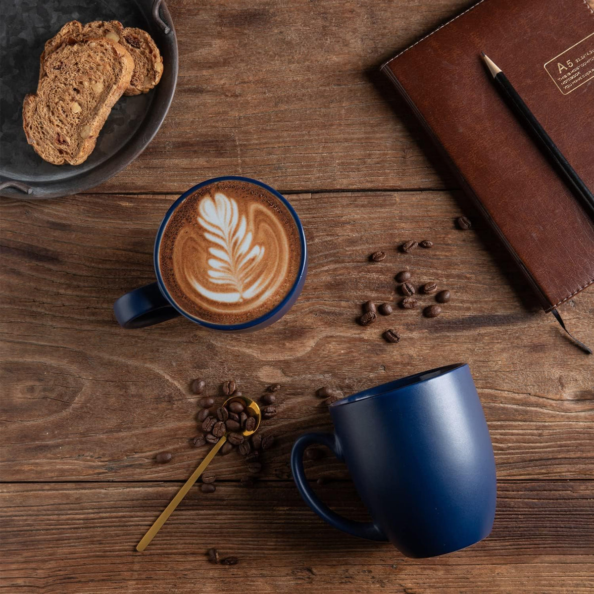 AmorArc 12oz Coffee Mugs Set of 12, Ceramic Coffee Cups Set-Matte Blue