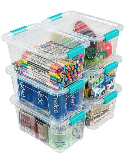 EOENVIVS Plastic Storage Bins with Lids 6 Pack, 6.7 Quart Storage Containers With Black Buckle Latch, Stackable Storage Organizers for Home Pantry Office Classroom Organization, Clear