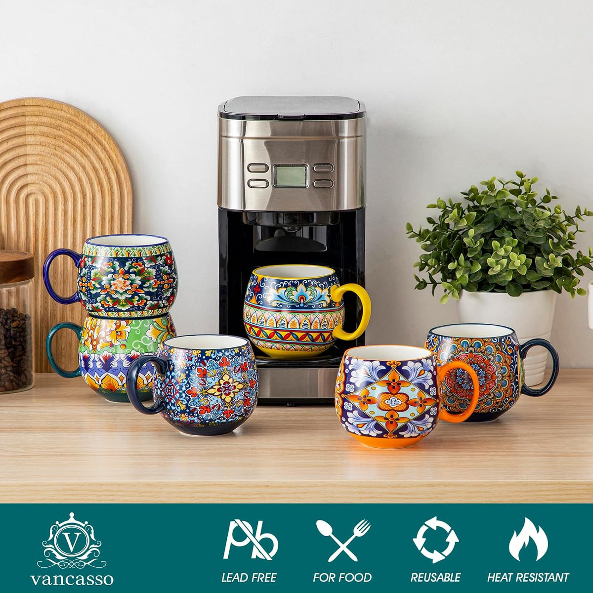 vancasso Coffee Mugs Set of 6, 18oz Ceramic Coffee Cups, Colorful, SIMI