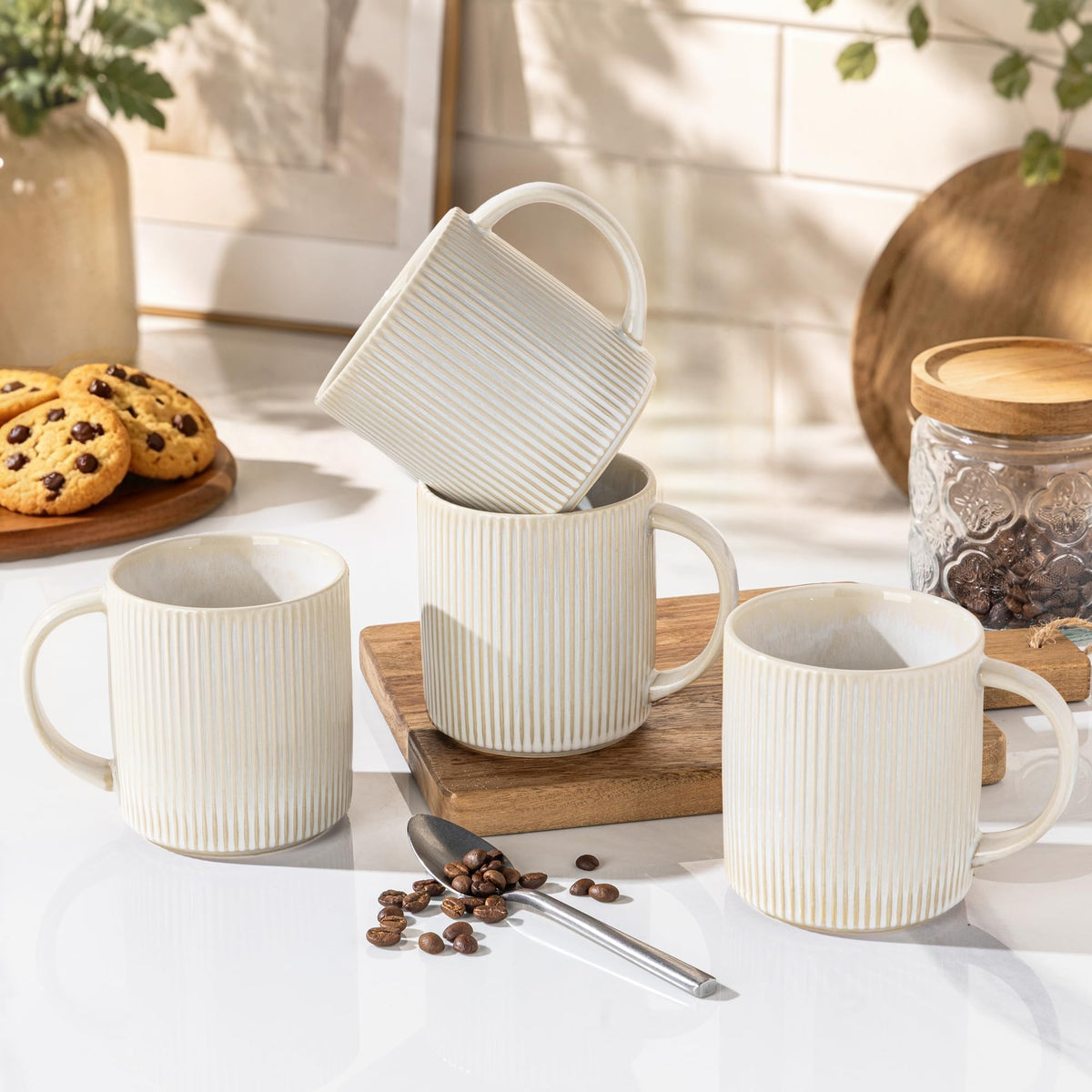 theterra Ceramic Coffee Mugs Set of 6, 12 oz Coffee Cups with Handle