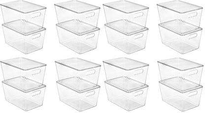 Vtopmart 4 Pack Clear Stackable Storage Bins with Lids and Handles, Large