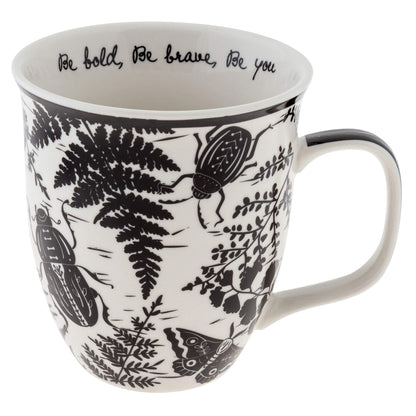 Karma Gifts, 14 oz Black and White Boho Mug, Cute Coffee and Tea Mug, Ceramic Coffee Mugs for Women and Men, Dragonfly