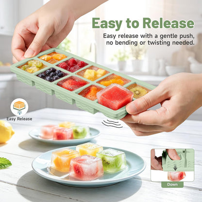 Ice Cube Tray with Lid (4-Pack), 2 Tbsp Large Silicone Freezer Molds, Perfect for Coffee Whiskey Cocktail Ice Making, Stackable Freezer Containers for Storing Sauce, Garlic, Herbs, Ginger