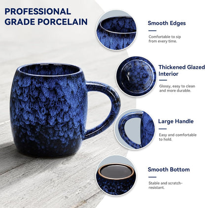 21oz Unique Handmade Ceramic Coffee Mug - Kiln Change Artisan Pottery, Large Handle, Microwave & Dishwasher Safe, Lead-Free Thick Stoneware, Gift for Office, Men & Women (Deep Blue)