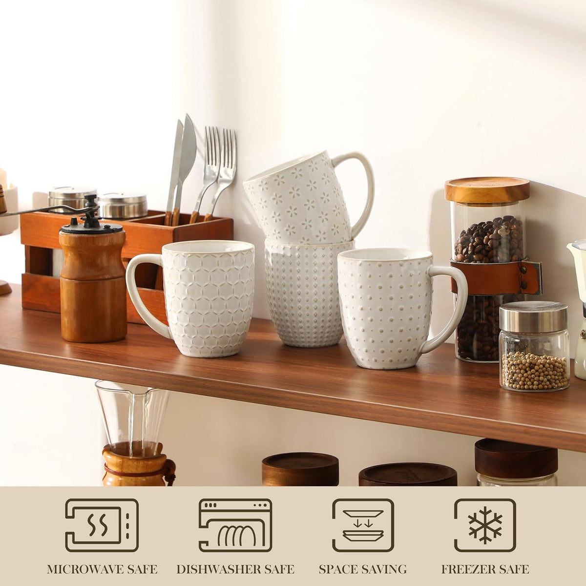 MALACASA Coffee Mugs Set of 4, 16 oz Large White Ceramic Coffee Mug Set