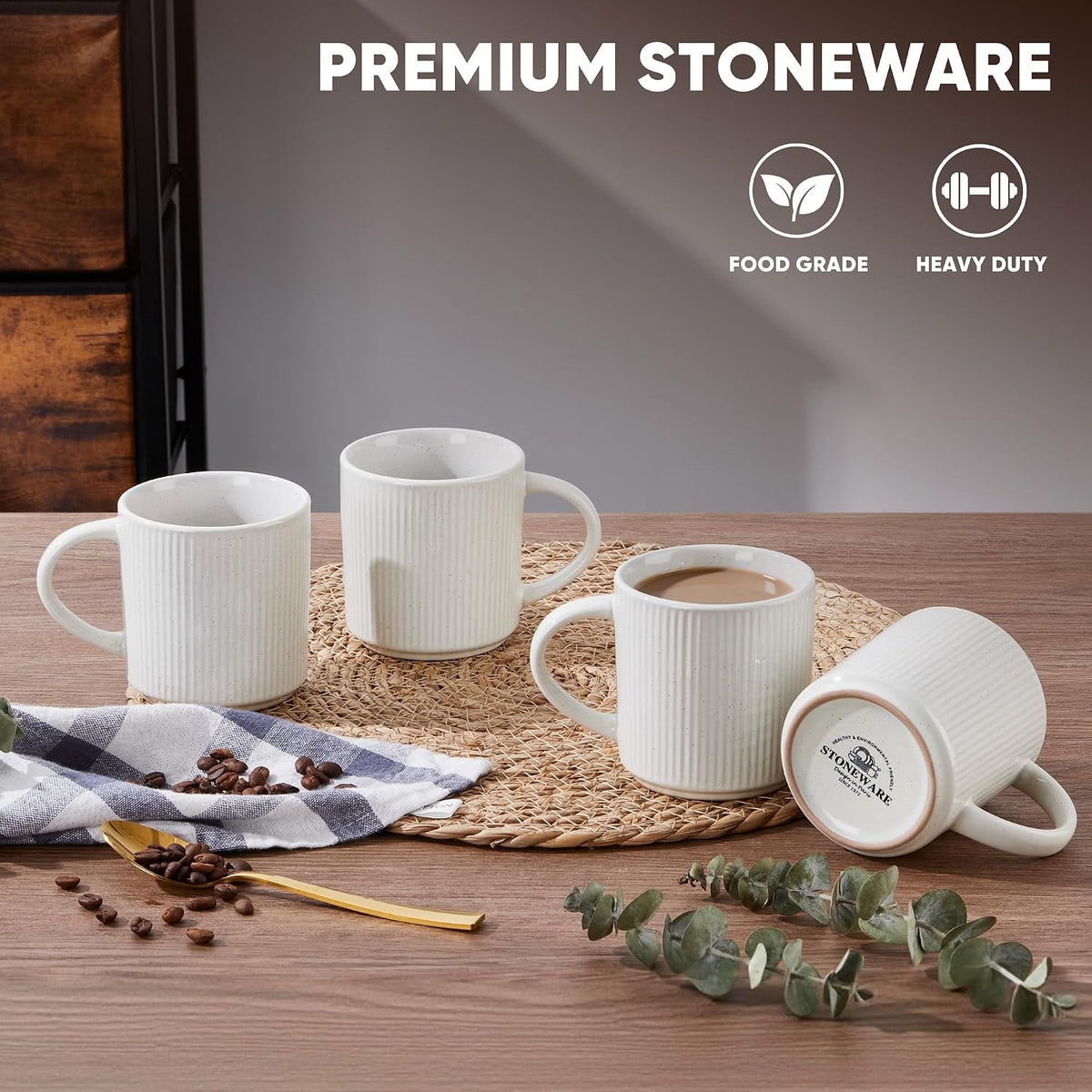 E-far Coffee Mugs Set of 4, 12 oz Stoneware Coffee Cups with Handle