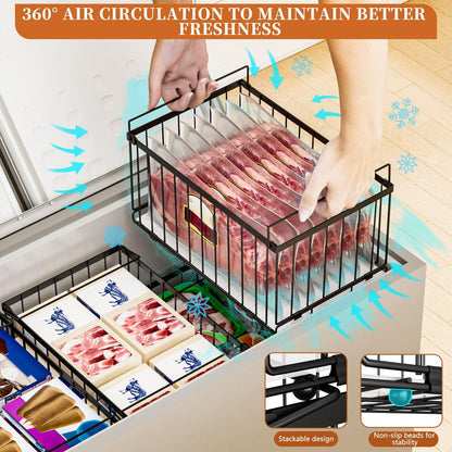 Large Freezer Organizer Bins for 5 to 9 Cu.Ft,Quick Expand/Collapse,3PACK