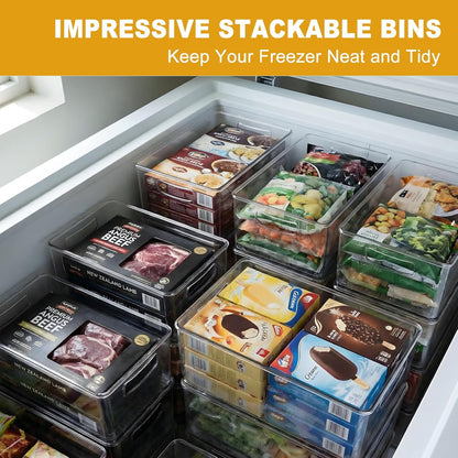 Hudgan 8 Pack Freezer Organizer Bins,Stackable,Clear Bins for Fridge,Pantry