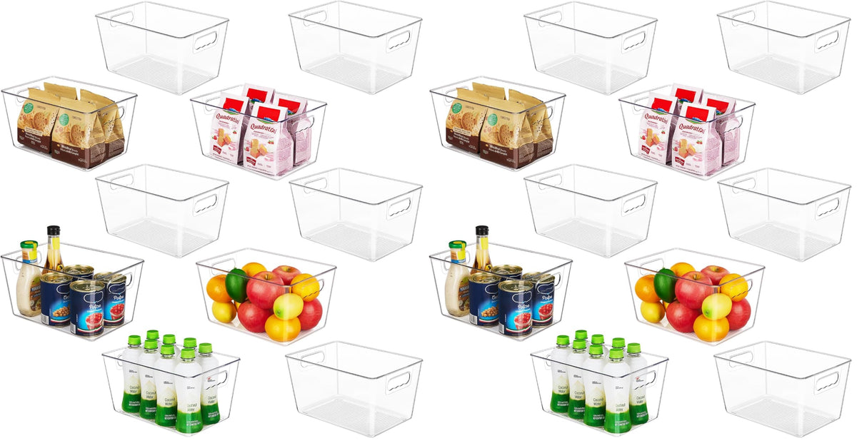 YIHONG 4 Pack Clear Storage Bins, Pantry Organizer Bins with Handle, Small