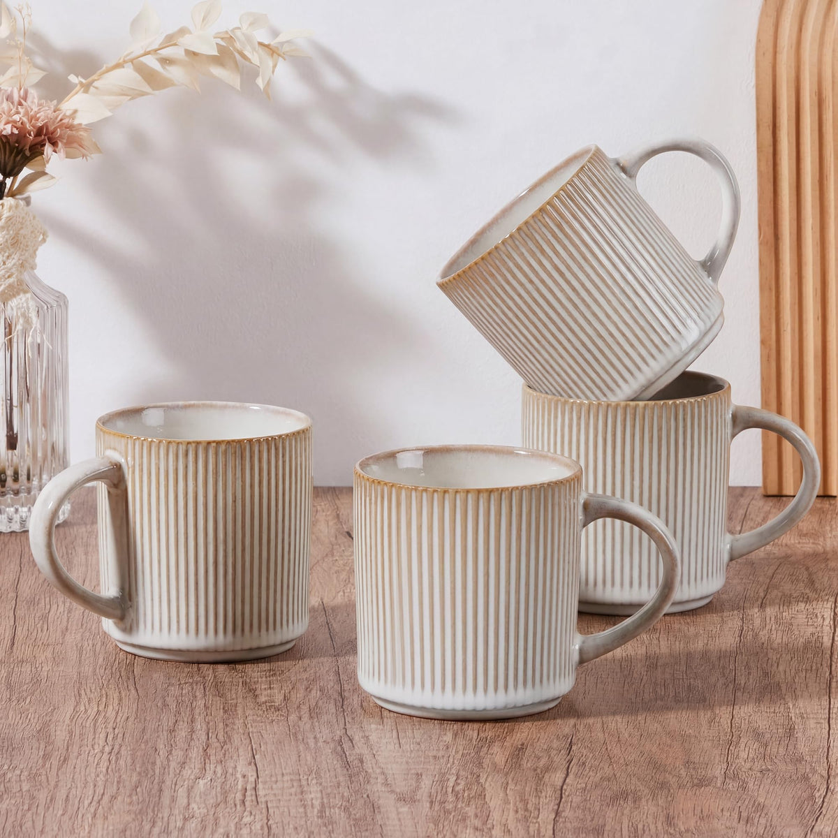 E-far Coffee Mugs Set of 4, 12 oz Stoneware Coffee Cups with Handle