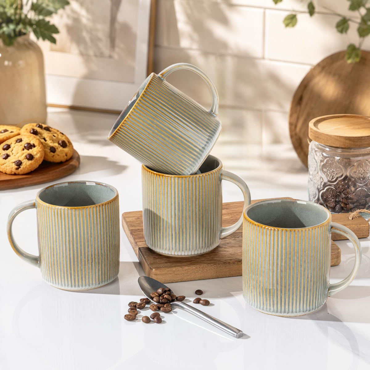 theterra Ceramic Coffee Mugs Set of 6, 12 oz Coffee Cups with Handle