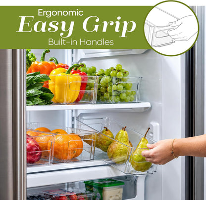 Oizeir 8 Pack Clear Plastic Storage Bins with Handles – Stackable Fridge Organizer Bins for Refrigerator, Freezer, Pantry, Kitchen Cabinet & Cupboard Organization, BPA-Free Acrylic, Transparent