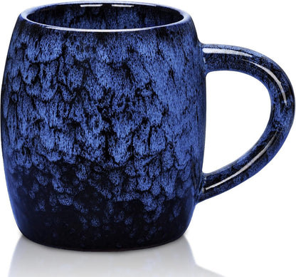 21oz Unique Handmade Ceramic Coffee Mug - Kiln Change Artisan Pottery, Large Handle, Microwave & Dishwasher Safe, Lead-Free Thick Stoneware, Gift for Office, Men & Women (Deep Blue)