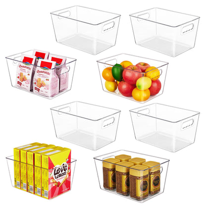 YIHONG 4 Pack Clear Storage Bins, Pantry Organizer Bins with Handle, Small