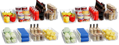 Clear Fridge Organizer, Refrigerator Organizer Bins with Handle, Freezer, Kitchen Cabinet, Pantry Organization, BPA Free Fridge Organizers (12.4 inch 8 Pack)