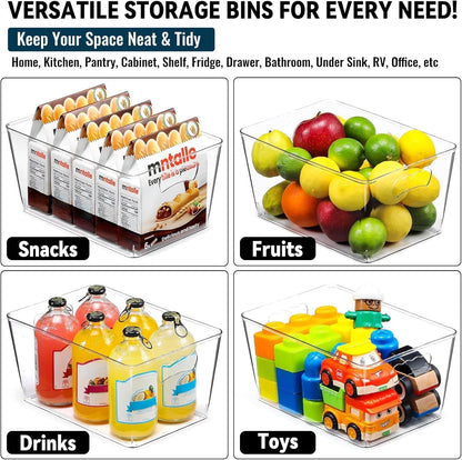 12 Pack LARGE Multi-Use Clear Storage Bins, Pantry Kitchen Organizer Bins