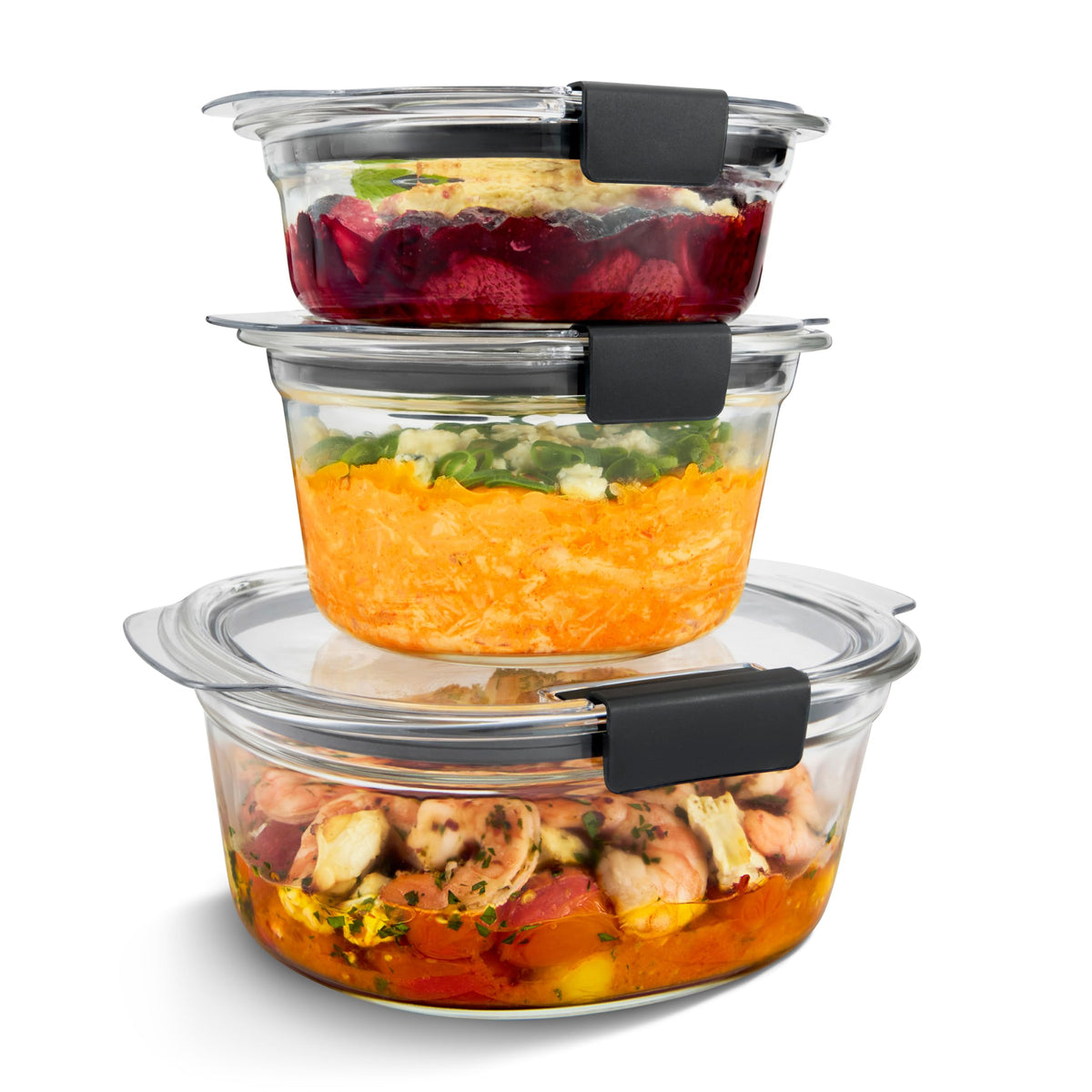 Rubbermaid Brilliance Glass Storage 4.7-Cup Food Containers with Lids Set of 3 Clear