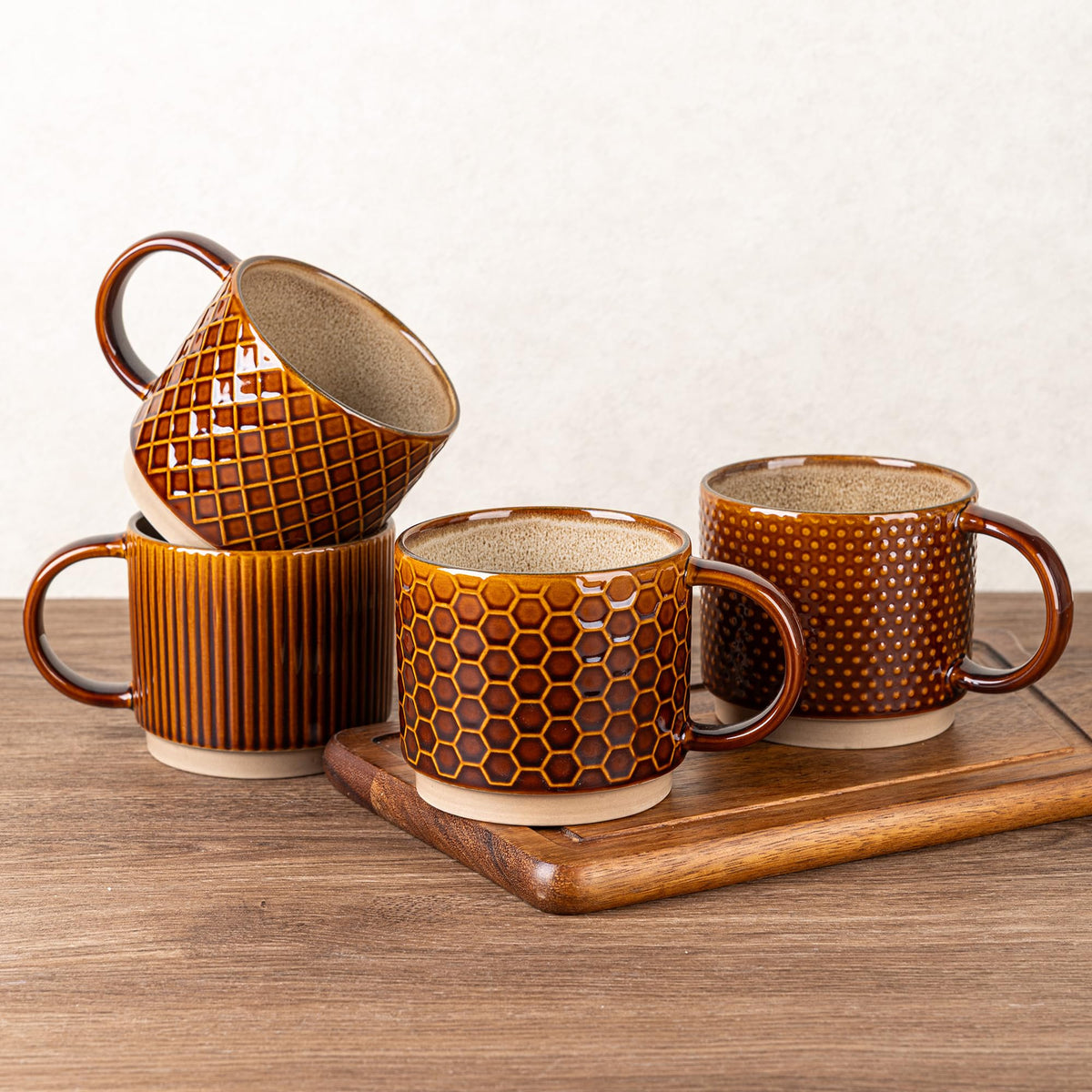 GBhome 12 OZ Stackable Coffee Mugs Set of 4, Ceramic Coffee Cups Set