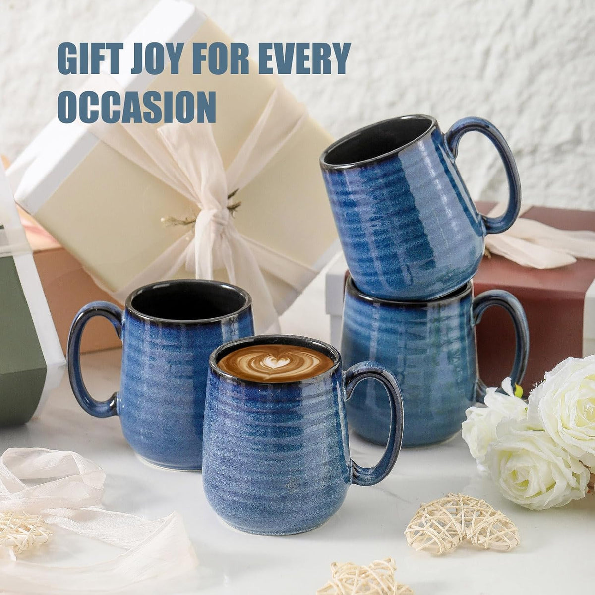 HASENSE Coffee Mugs, Reactive Glaze Coffee Cup Set of 6