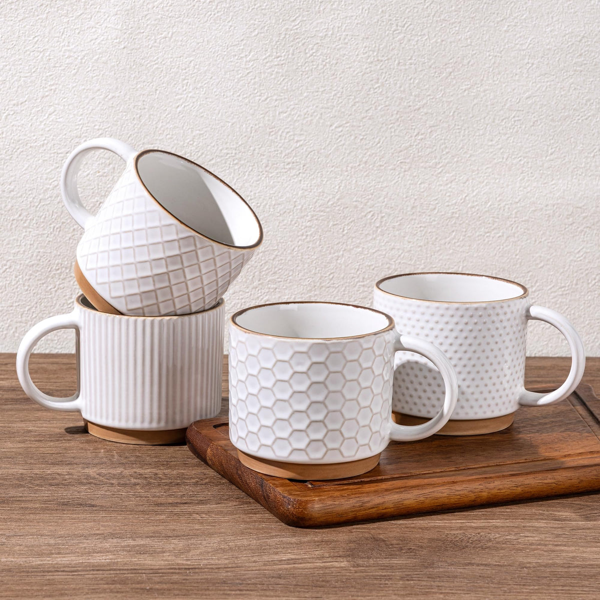 GBhome 12 OZ Stackable Coffee Mugs Set of 4, Ceramic Coffee Cups Set