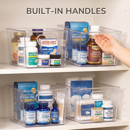 Hudgan 8 Clear Plastic Storage Bins for Pantry Organizer, Kitchen Cabinet