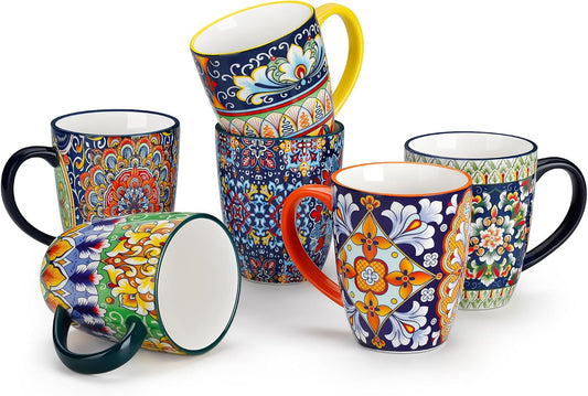 vancasso SIMI 12 oz Coffee Mugs Set of 6, Ceramic Mug with Handle, Boho