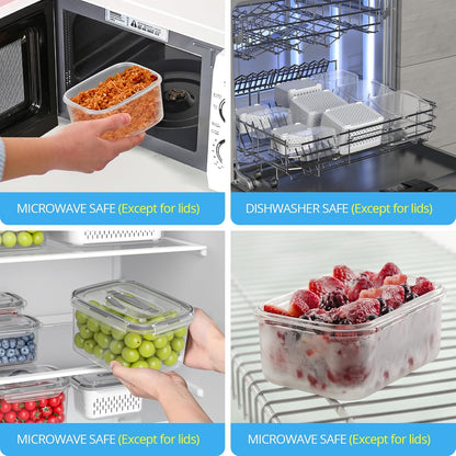 damynuo 5 Pack Fruit Storage Containers for Fridge with Colander, Vent, Lid