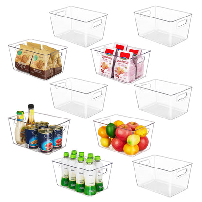 YIHONG 4 Pack Clear Storage Bins, Pantry Organizer Bins with Handle, Small