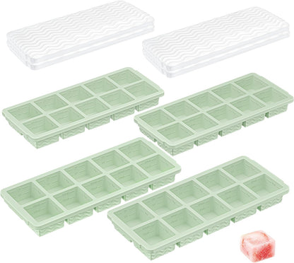 Ice Cube Tray with Lid (4-Pack), 2 Tbsp Large Silicone Freezer Molds, Perfect for Coffee Whiskey Cocktail Ice Making, Stackable Freezer Containers for Storing Sauce, Garlic, Herbs, Ginger