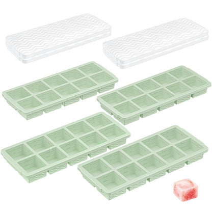 Ice Cube Tray with Lid (4-Pack), 2 Tbsp Large Silicone Freezer Molds, Perfect for Coffee Whiskey Cocktail Ice Making, Stackable Freezer Containers for Storing Sauce, Garlic, Herbs, Ginger