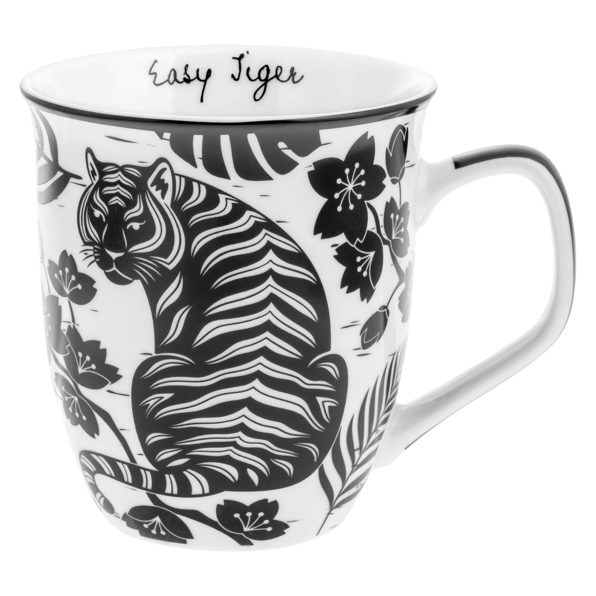 Karma Gifts, 14 oz Black and White Boho Mug, Cute Coffee and Tea Mug, Ceramic Coffee Mugs for Women and Men, Dragonfly