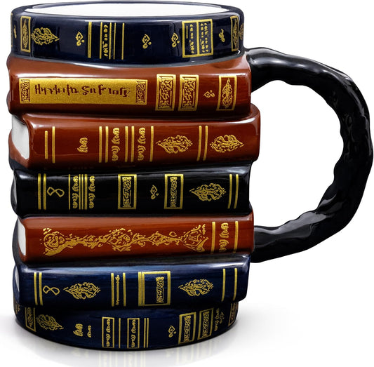 3D Book Mug – Stacked Books Mug, Book Lovers Gift for Readers & Librarians
