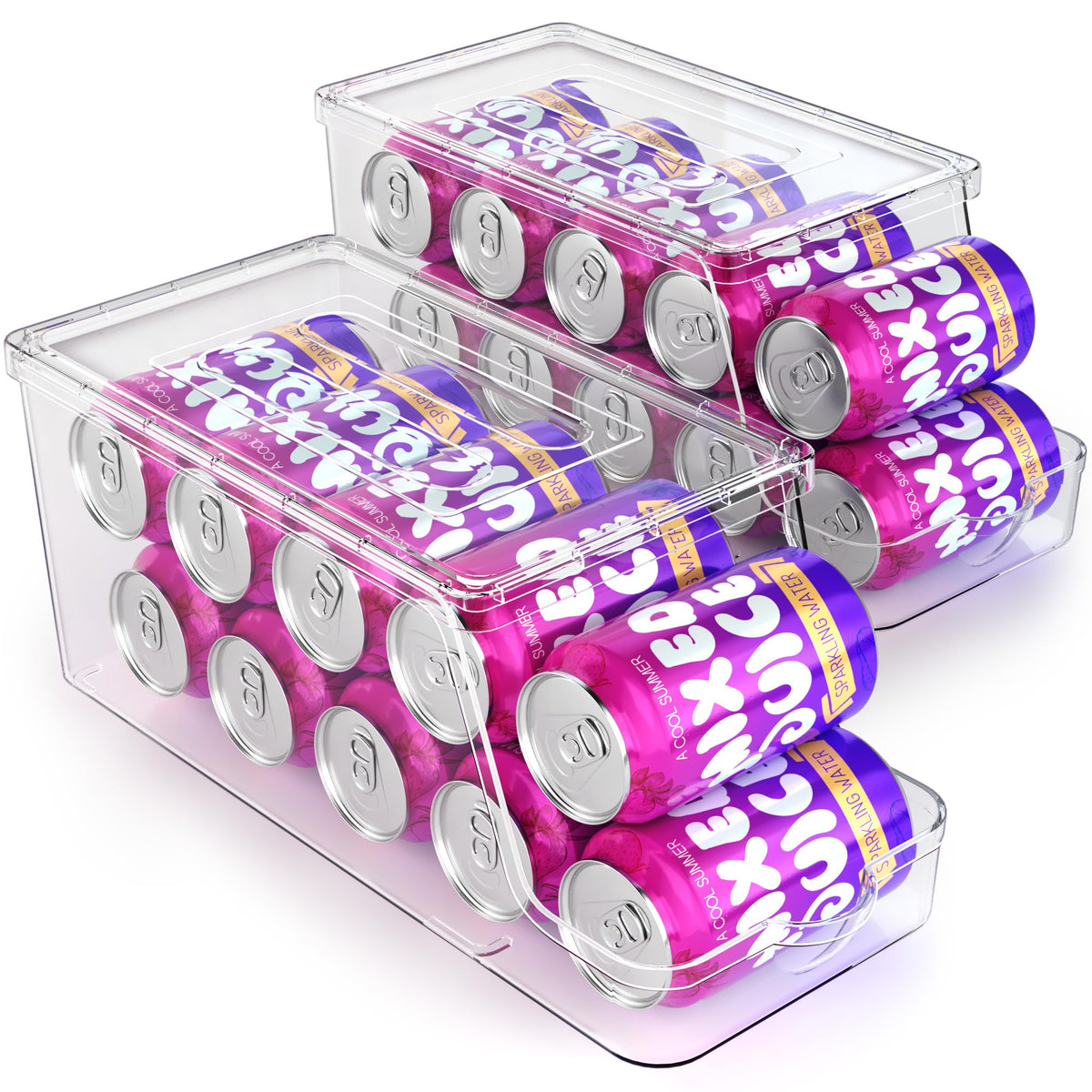 theaoo Soda Can Dispenser for Refrigerator with Lids, Stackable, 2 Pack