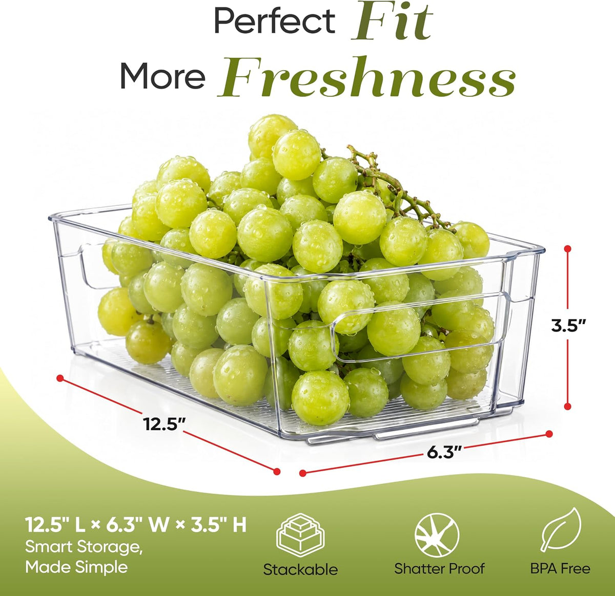 Oizeir 8 Pack Clear Plastic Storage Bins with Handles – Stackable Fridge Organizer Bins for Refrigerator, Freezer, Pantry, Kitchen Cabinet & Cupboard Organization, BPA-Free Acrylic, Transparent