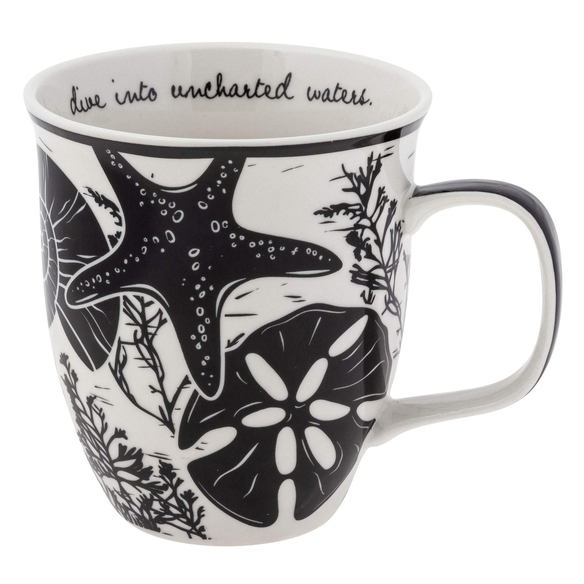 Karma Gifts, 14 oz Black and White Boho Mug, Cute Coffee and Tea Mug, Ceramic Coffee Mugs for Women and Men, Dragonfly