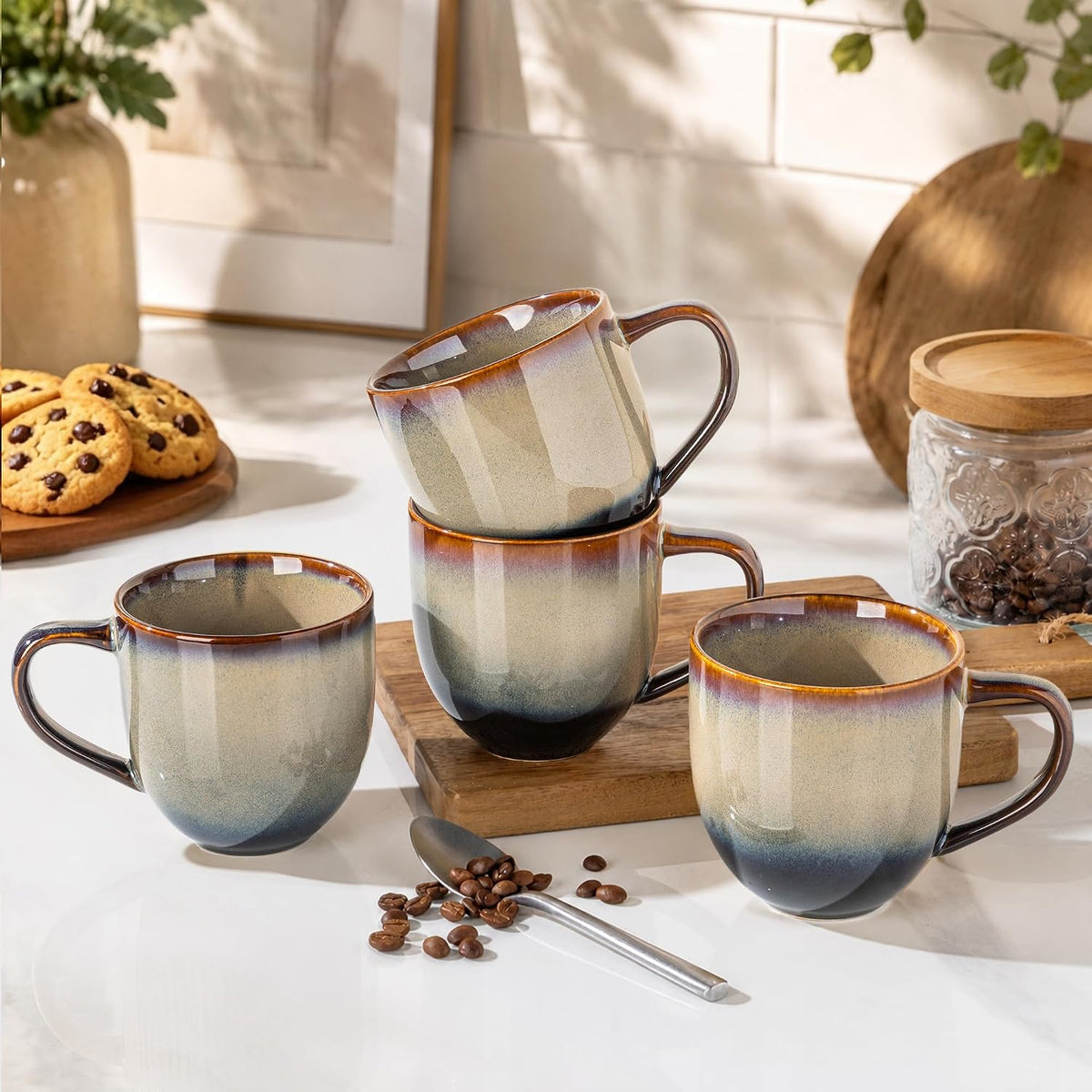 theterra Ceramic Coffee Mugs Set of 6, 12 oz Coffee Cups with Handle