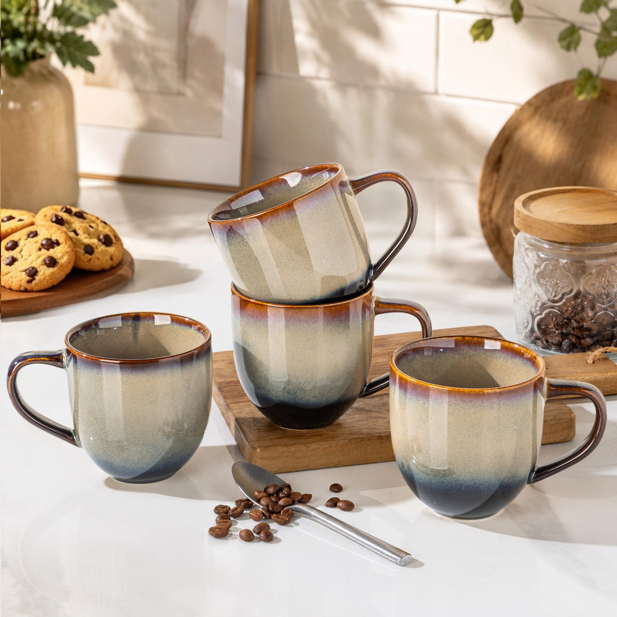 theterra Ceramic Coffee Mugs Set of 6, 12 oz Coffee Cups with Handle