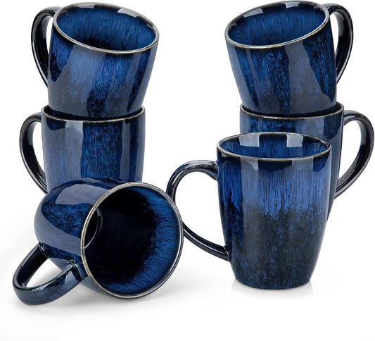 vancasso STARRY Ceramic Coffee Mug Set of 6, 16 Oz Tea Cups with Handle for Latte, Tea, Cappuccino, Milk, Cocoa, Microwave&Dishwasher Safe, Blue