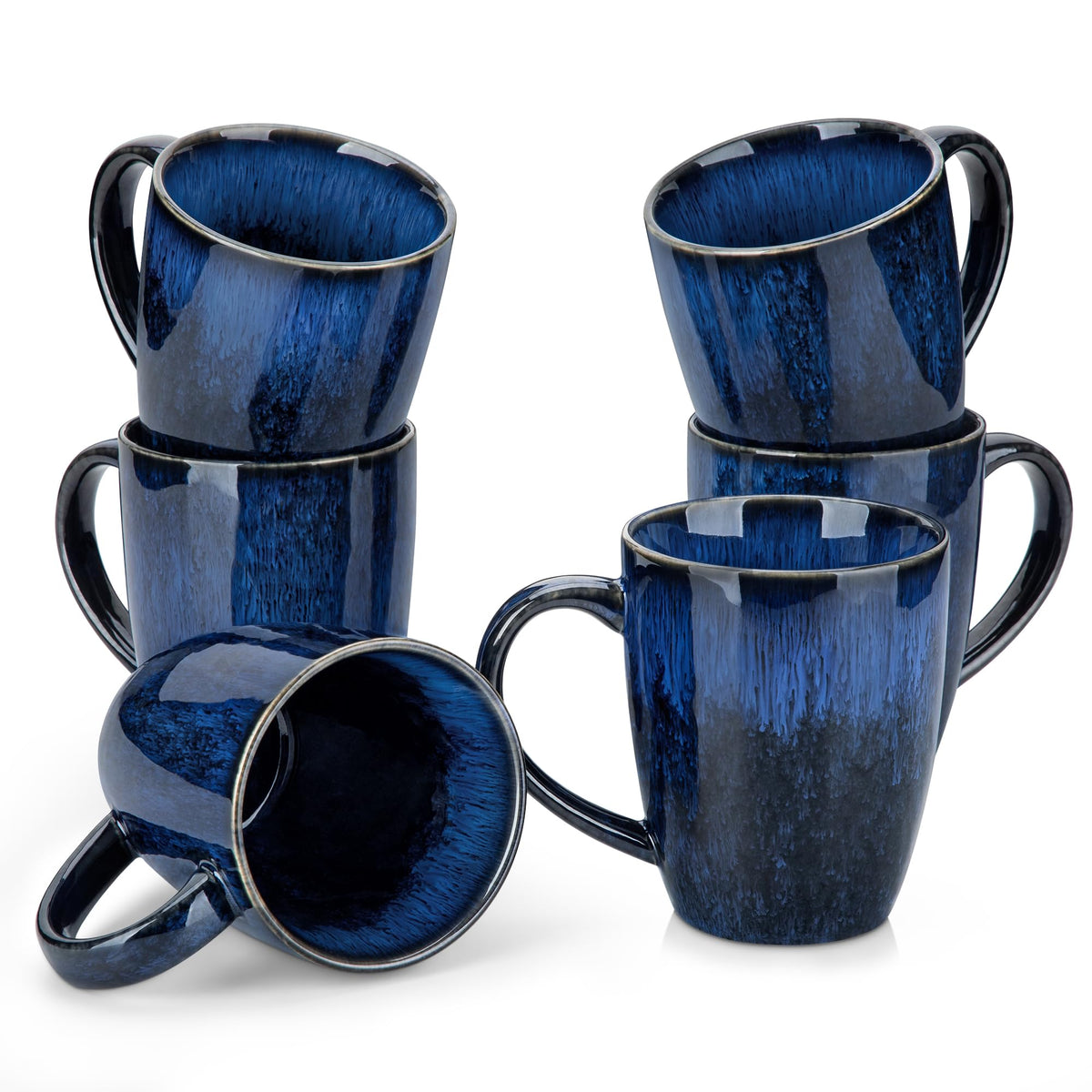 vancasso STARRY Ceramic Coffee Mug Set of 6, 12 Oz Tea Cups with Handle for Latte, Tea, Cappuccino, Milk, Cocoa, Microwave&Dishwasher Safe,Blue