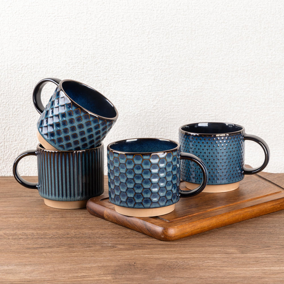 GBhome 12 OZ Stackable Coffee Mugs Set of 4, Ceramic Coffee Cups Set