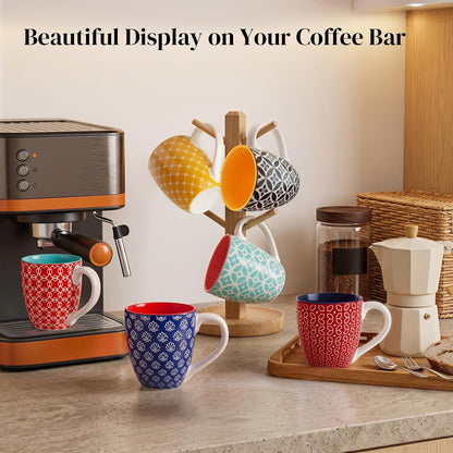 DOWAN 16 OZ Boho-Mosaic Coffee Mugs Set of 6, Large Ceramic Coffee Mugs with Handle, Bohemian Home Decor Gift Set for Housewarming, Wedding & Birthday