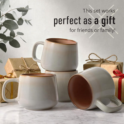 Ava Nord Large Stoneware Ceramic Coffee Mugs Set of 4 | 16 oz | Sage Ash